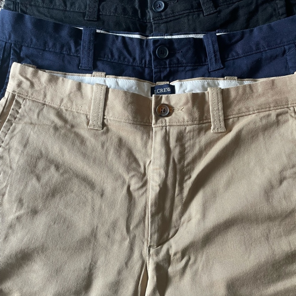 J. Crew Men's Shorts 9in inseam in Tan, Navy, and Black (3 Pack)